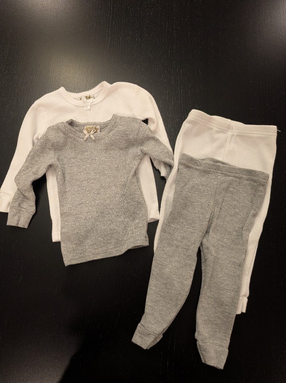 Neutral Gray & White Waffle Knit Two-Piece Set